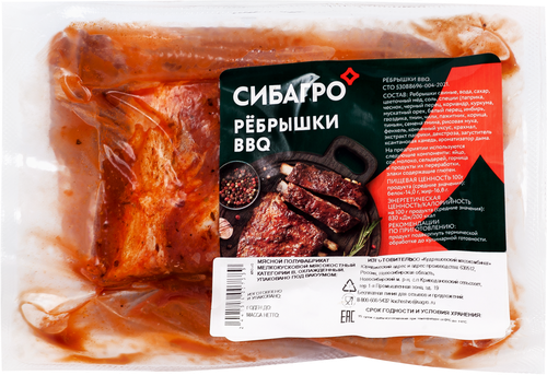 

Ребрышки свиные Сибагро BBQ в маринаде охлажденные вес