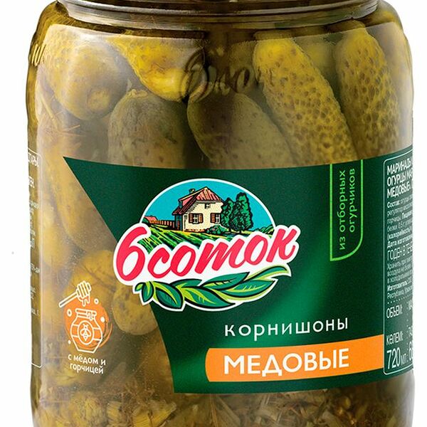 Огурцы 6 Соток маринованные Корнишоны Медовые 680 г