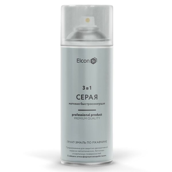 Грунт-эмаль по ржавчине Elcon 3в1, матовая, серая, 520 мл, аэрозоль