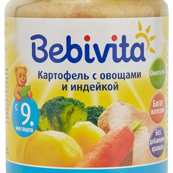 Пюре Bebivita Картофель с овощами и индейкой с 9 мес 190 г