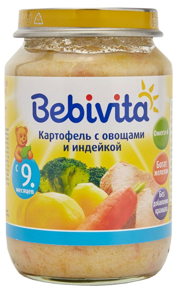

Пюре Bebivita Картофель с овощами и индейкой с 9 месяцев 190 г
