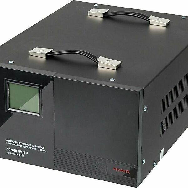 Стабилизатор напряжения Ресанта АСН-8000/1-ЭМ (однофазный, 140 В - 260 В, 42,1 А, 8 кВт, 50 Гц, клеммы, LCD-дисплей)