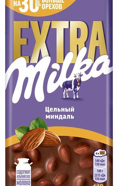 Шоколад Milka Extra молочный с цельным миндалем 140г