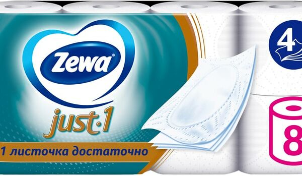 Туалетная бумага Zewa Just-1 8 рулонов 4 слоя