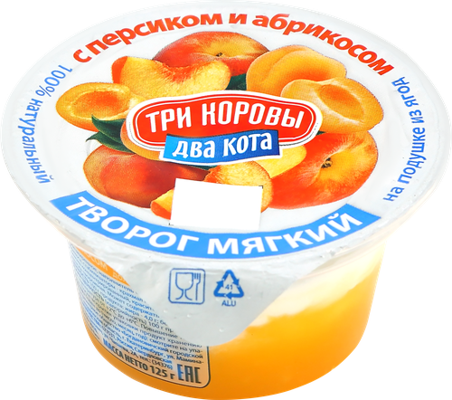 

Творог мягкий Три коровы Два кота с персиком и абрикосом 4% 125 г