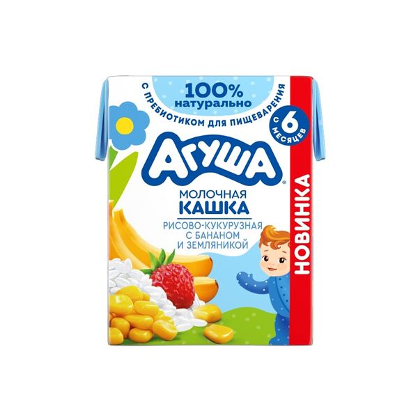 Каша Агуша Вставай-ка рисово-кукурузная с бананом и земляникой молочная с 6 мес 200 мл