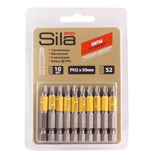 Биты торсионные SILA Pro, магнитные ph2х50мм, сталь S2, Арт. 123111, 10шт