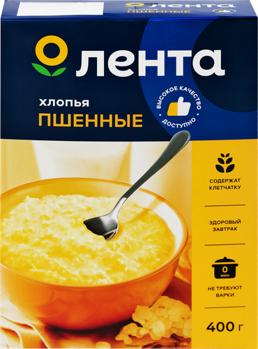 

Хлопья пшенные ЛЕНТА из цельной крупы, не требующие варки, 400г