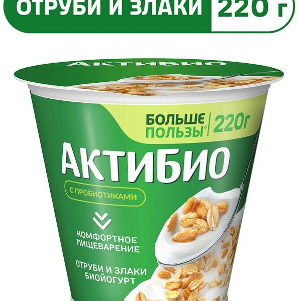 Био йогурт АКТИБИО Blactis с бифидобактериями отруби злаки 2.9% 220г
