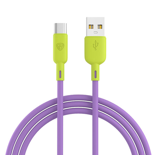 BY кабель для зарядки bright type-c, 1м, быстрая зарядка 3а, qc, pd 20w, силикон, лимонно-фиолетовый