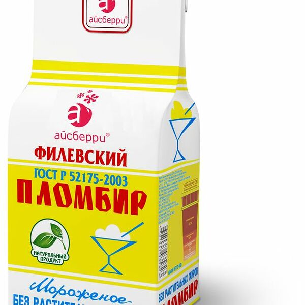 Мороженое Филевский пломбир ваниль брикет 12% (Айсберри) 450г