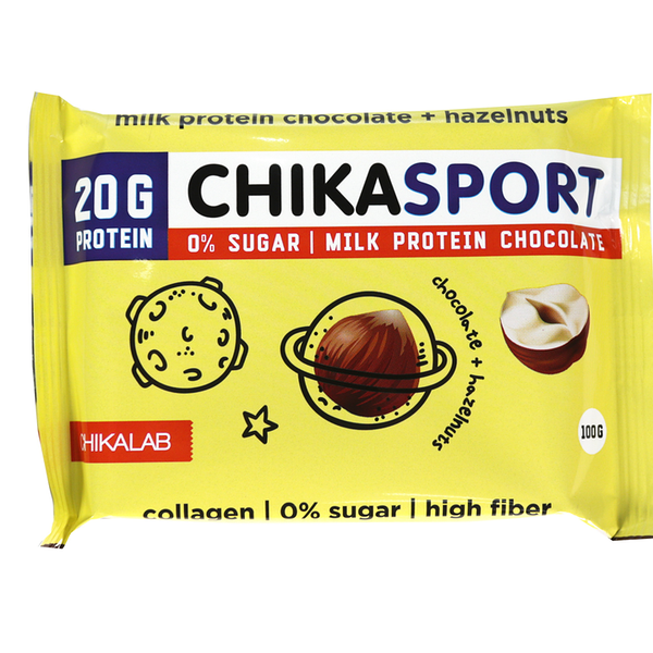Chikalab Chika Sport шоколад протеиновый молочный с фундуком 100 г
