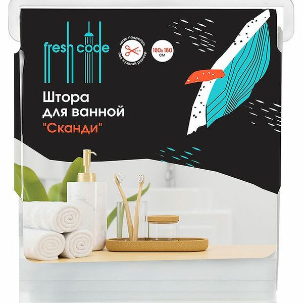 Штора для ванны Fresh Code Ева сканди, 180x180 см