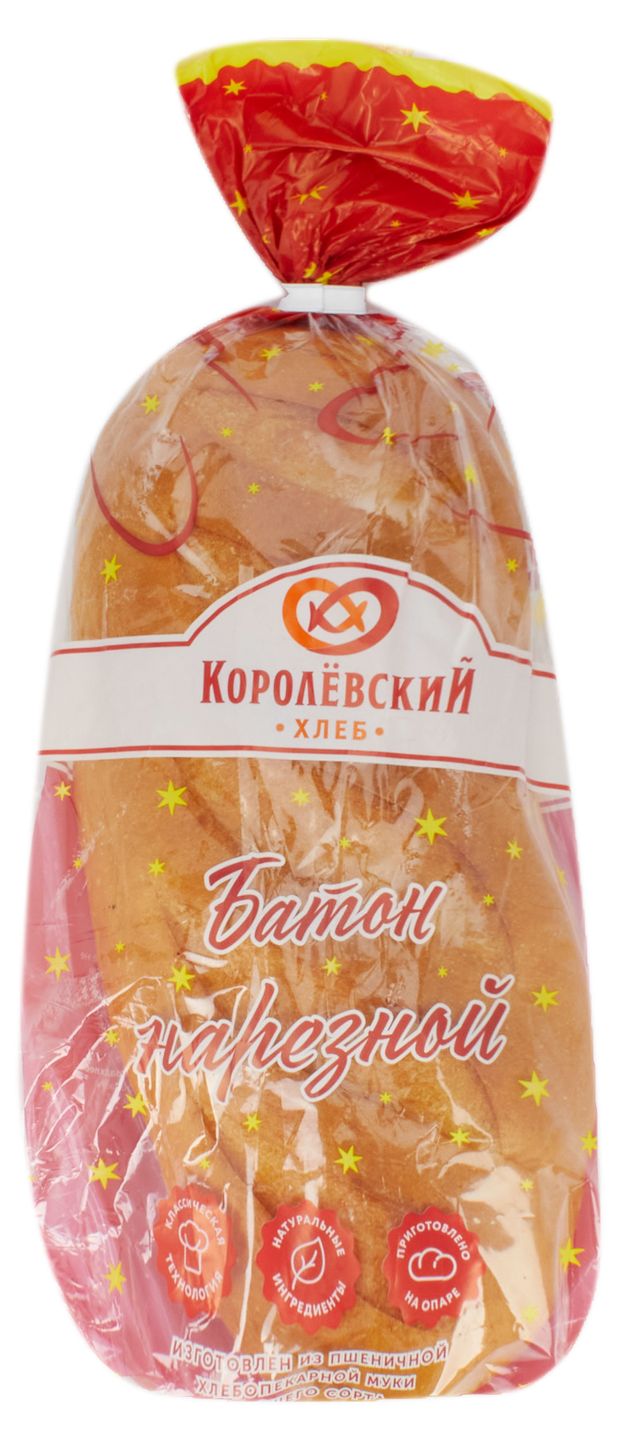 

Батон Королёвский хлеб нарезной высший сорт целый 400 г