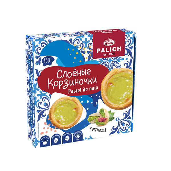 Слоеные корзиночки с заварным кремом и фисташкой 450 г