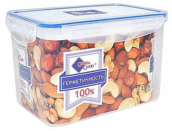 Контейнер с клипсами прямоугольный Good&Good, 2.2 л, пластик