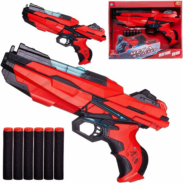 Бластер Abtoys Мегабластер красно-черный с 6 мягкими пулями в коробке