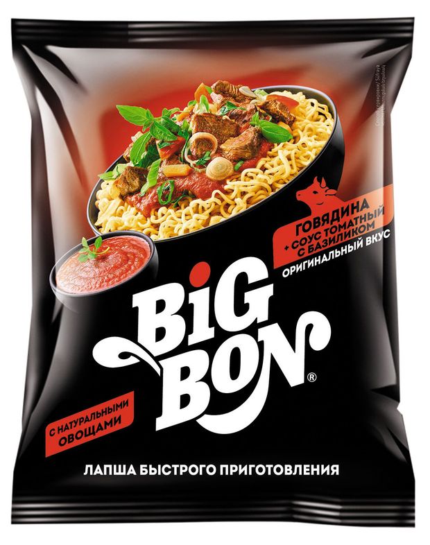 

Лапша быстрого приготовления BigBon говядина в соусе томат базилик 75 г