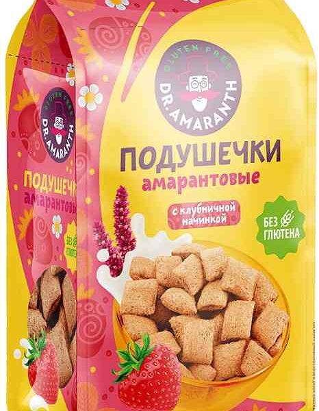Подушечки амарантовые Dr. Amaranth с клубничной начинкой, без глютена 100 г