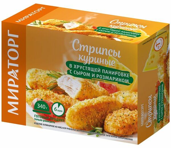 Стрипсы куриные Мираторг с сыром и розмарином в хрустящей панировке, 340 г