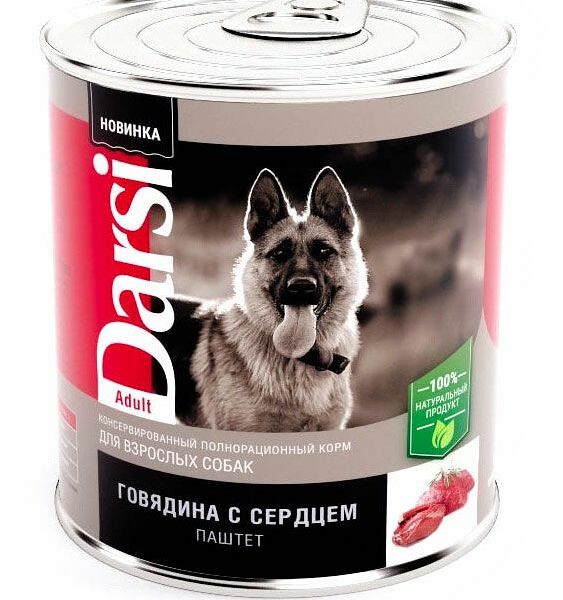 Корм для собак паштет Darsi Говядина и сердце, 850 г