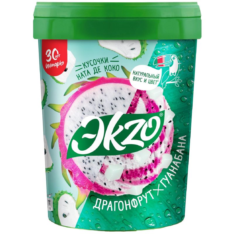

Мороженое Эkzo Драгонфрут-гуанабана, с кусочками ната де коко 2% ведро 520 г