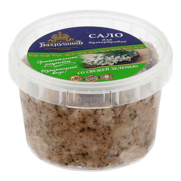 Сало Бахрушинъ для бутербродов с зеленью, 200 г