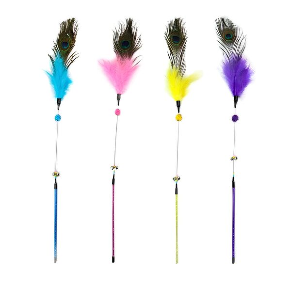 Дразнилка PetFashion Перо павлина пружинка пластик для кошек 1шт в ассортименте