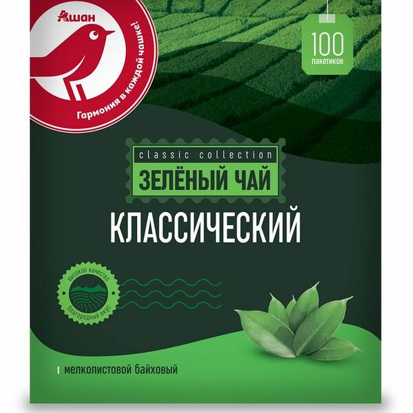 Чай зеленый АШАН Красная птица, 100х2 г