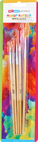 Набор кистей ARTSPACE коза, круглые, № ,2,3,4,5, Арт. SB1-5_3303, 5шт