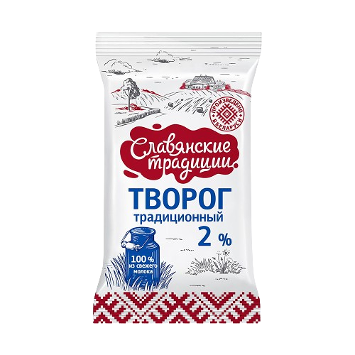 Творог жир. 2% вес 180г пачка ТМ Славянский традиции