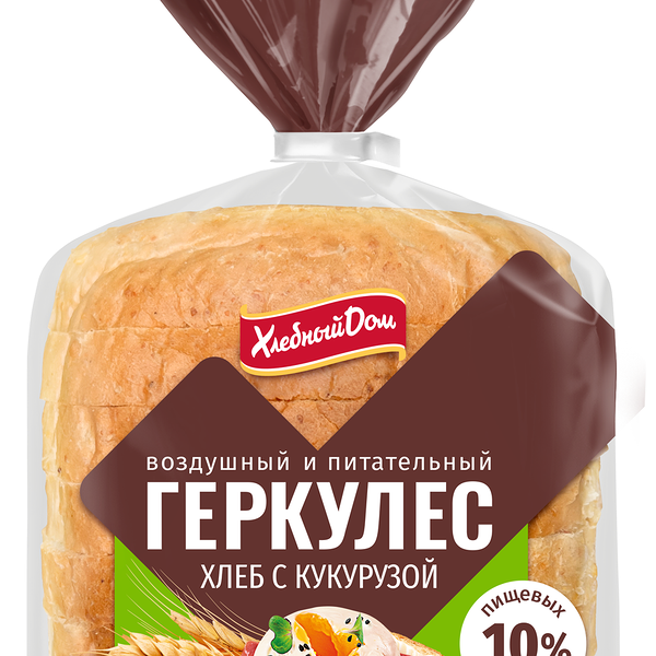 Хлеб Хлебный дом Геркулес с кукурузой нарезка 255 г