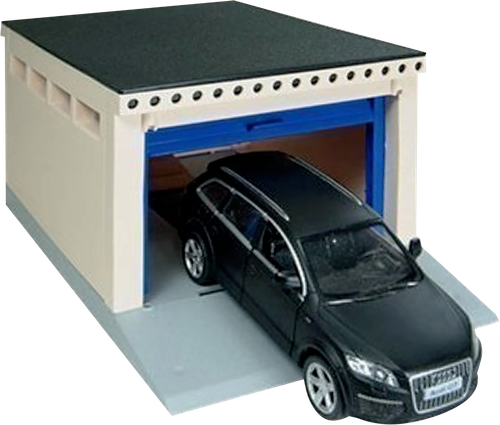 

Игрушка Форма Гараж с подъемными воротами для масштабных моделей, бежево-синий