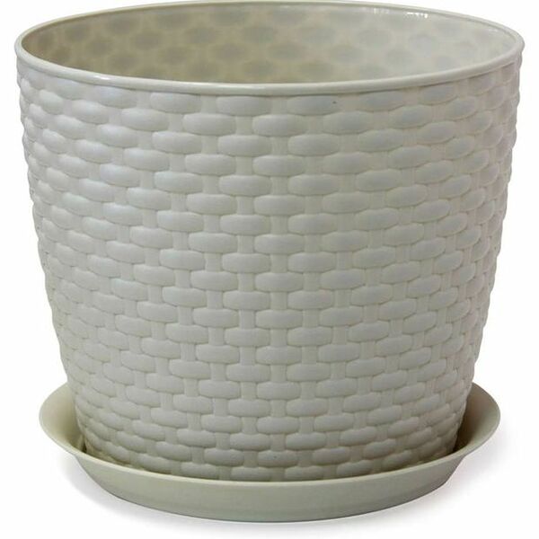 Кашпо Idea Ротанг цвет: белый, с поддоном 210 мм