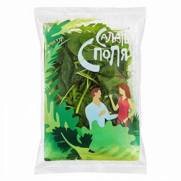 Салатный микс Белая дача Салаты с поля Руккола, мангольд, шпинат,75г