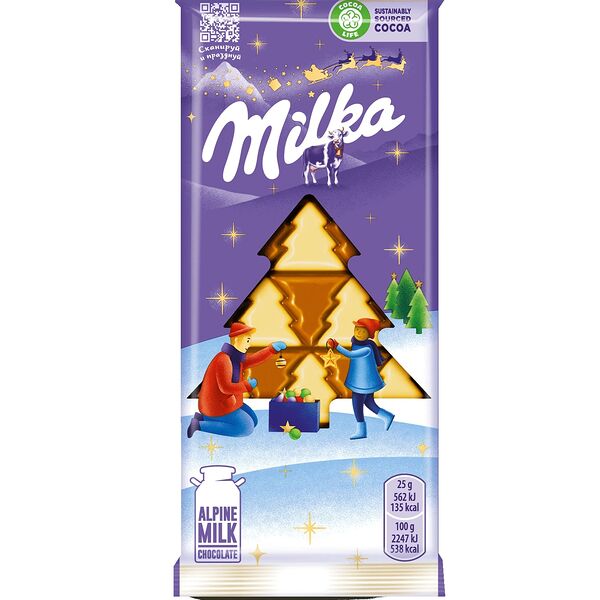 Шоколад молочный Milka с белым шоколадом в виде елочек, 100 г