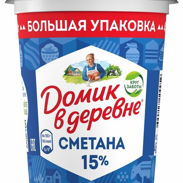 Сметана Домик в деревне 15%, 450 г 