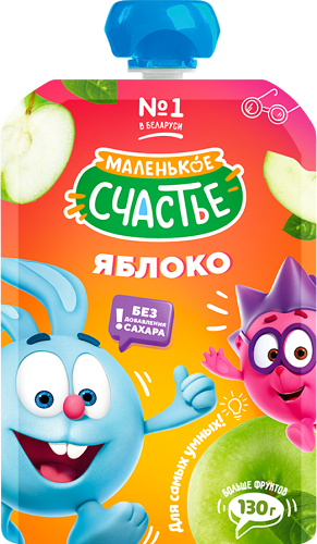 Пюре Маленькое счастье Смешарики Яблоко с 4 месяцев, 130г