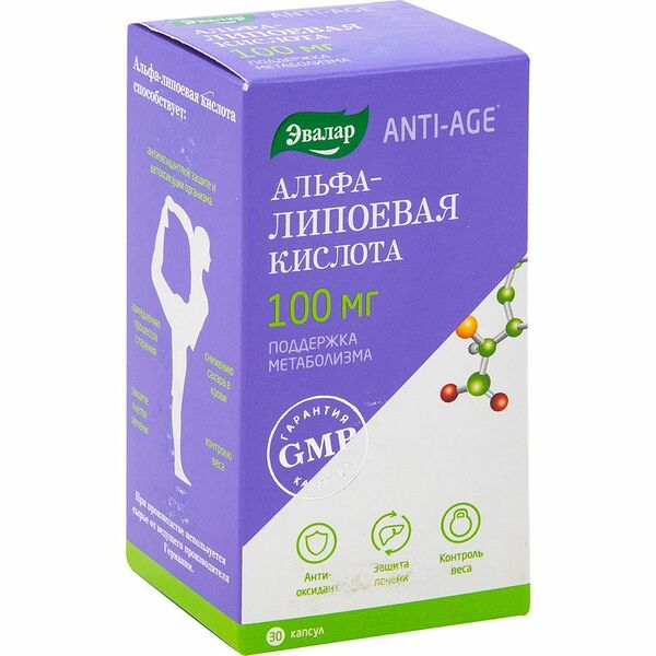 Эвалар Anti-age Альфа-липоевая кислота капсулы 100 мг 30 шт