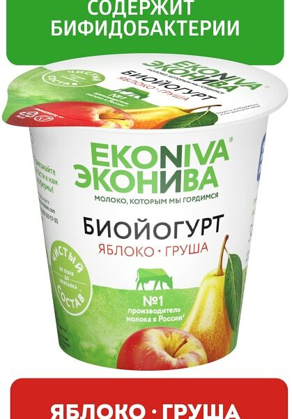 Биойогурт ЭкоНива с яблоком и грушей 2.8% 125г