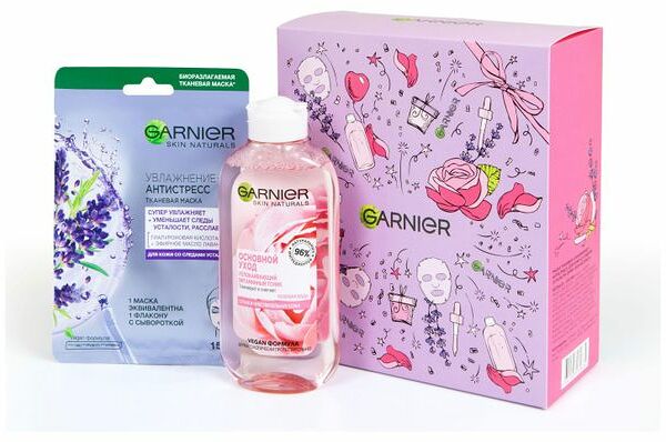 Набор подарочный Garnier Тоник для лица роза 200 мл + Маска тканевая лаванда 28 г