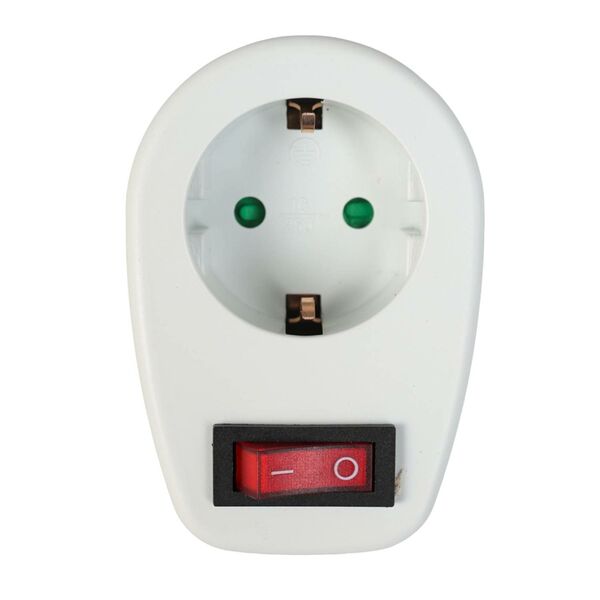 Переходник Volsten SA 1/1-ZDV, выключатель, заземление, защита от детей, белый