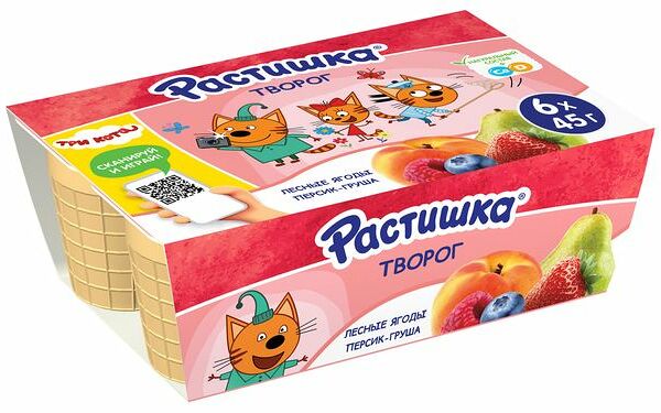 Творожок Растишка лесные ягоды и персик-груша 3,5%, 6шт х 45г