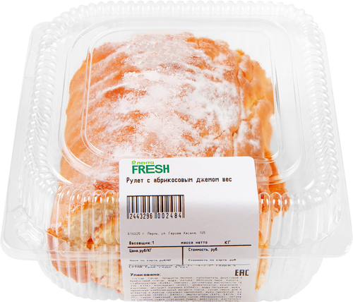 

Рулет с абрикосовым джемом вес ЛЕНТА FRESH вес