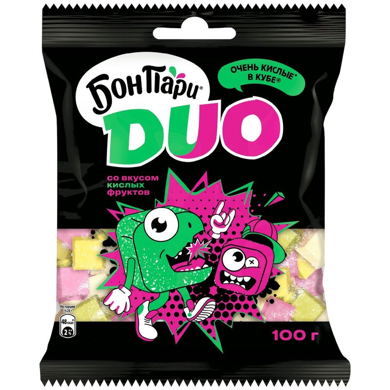 

Маршмеллоу Бон Пари Duo Кислые кубы жевательные со вкусом фруктов 100 г