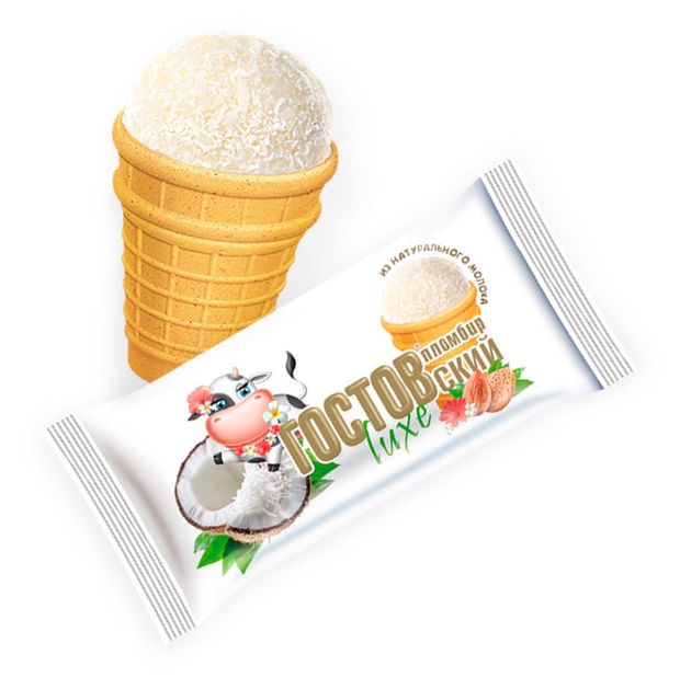 

Мороженое пломбир Гостовский Luxe с кокосом и миндалём в вафельном стаканчике 90 г
