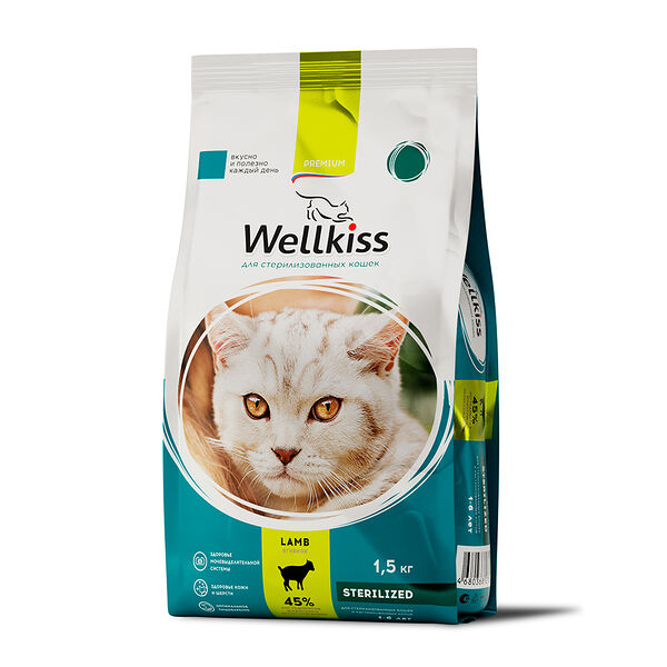 Adult Sterilized Корм Wellkiss сухой для кошек Стерил с ягненком