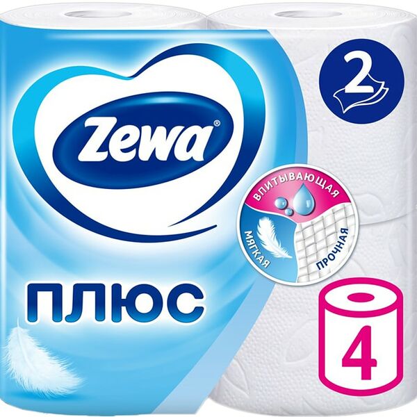 Туалетная бумага Zewa Плюс Белая 4 рулона 2 слоя