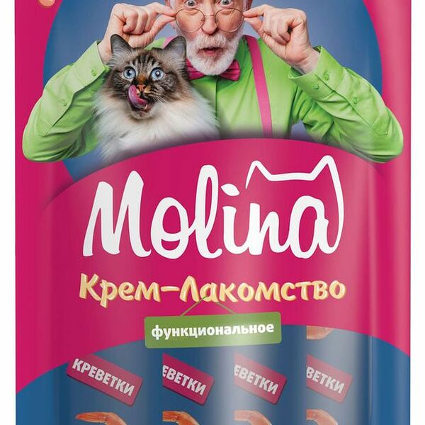 Крем-лакомство Molina Поддержка здорового метаболизма Креветки для кошек и котят, 48 г