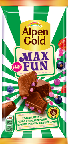 

Шоколад молочный Alpen Gold MaxFan со кусочками клубники, малины, черники, черной смородины 140 г
